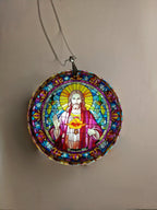 Glass Diamond Cut edge Jesus Hanging SunCatcher Ornament - Bauble - Decoration - Stocking filler - Stained Glass - Gift - Present - Church