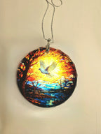 Glass Diamond Cut edge Flying Dove Hanging SunCatcher Ornament - Bauble - Decoration - Stocking filler - Stained Glass - Gift - Present