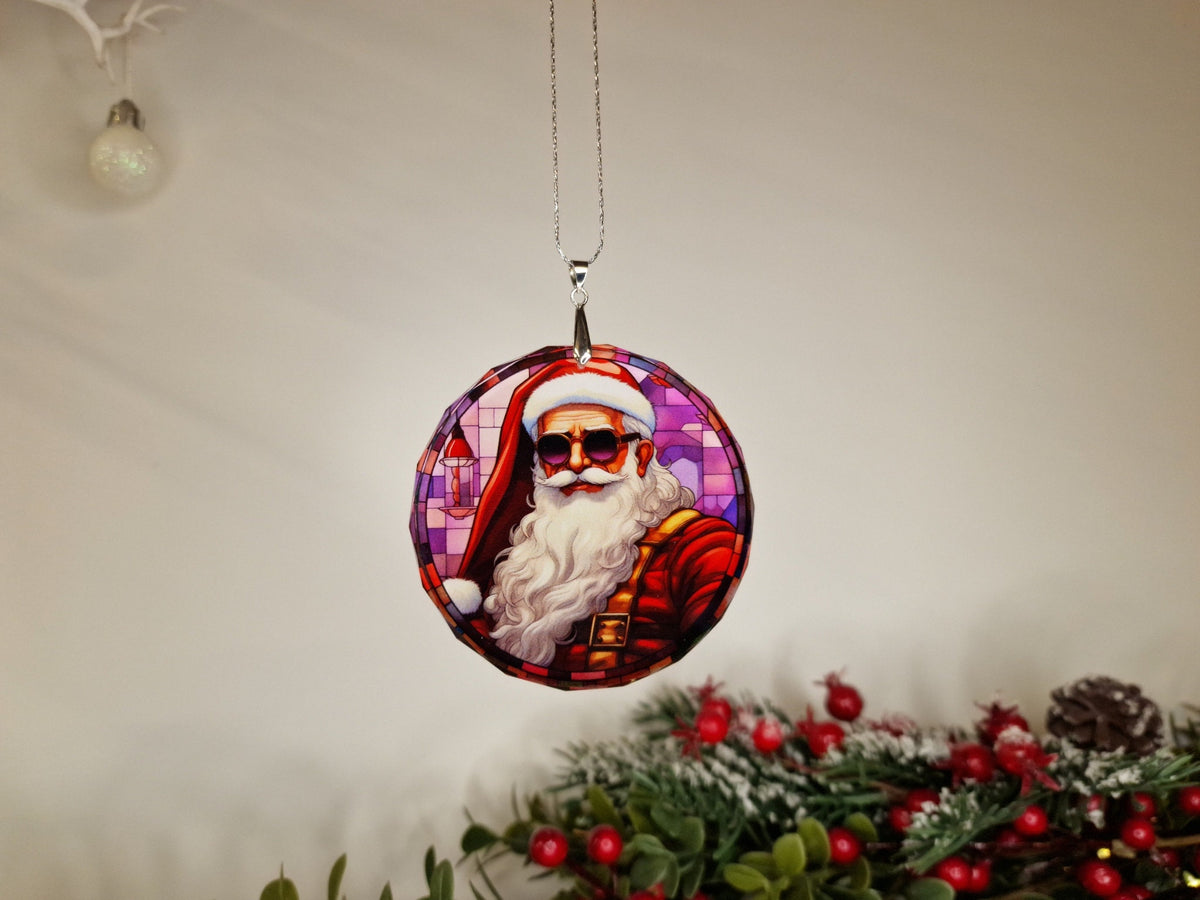 Glass Diamond Cut edge Santa SunCatcher Ornament - Bauble - Decoration - Stocking filler - Stained Glass - Gift - Present - Church