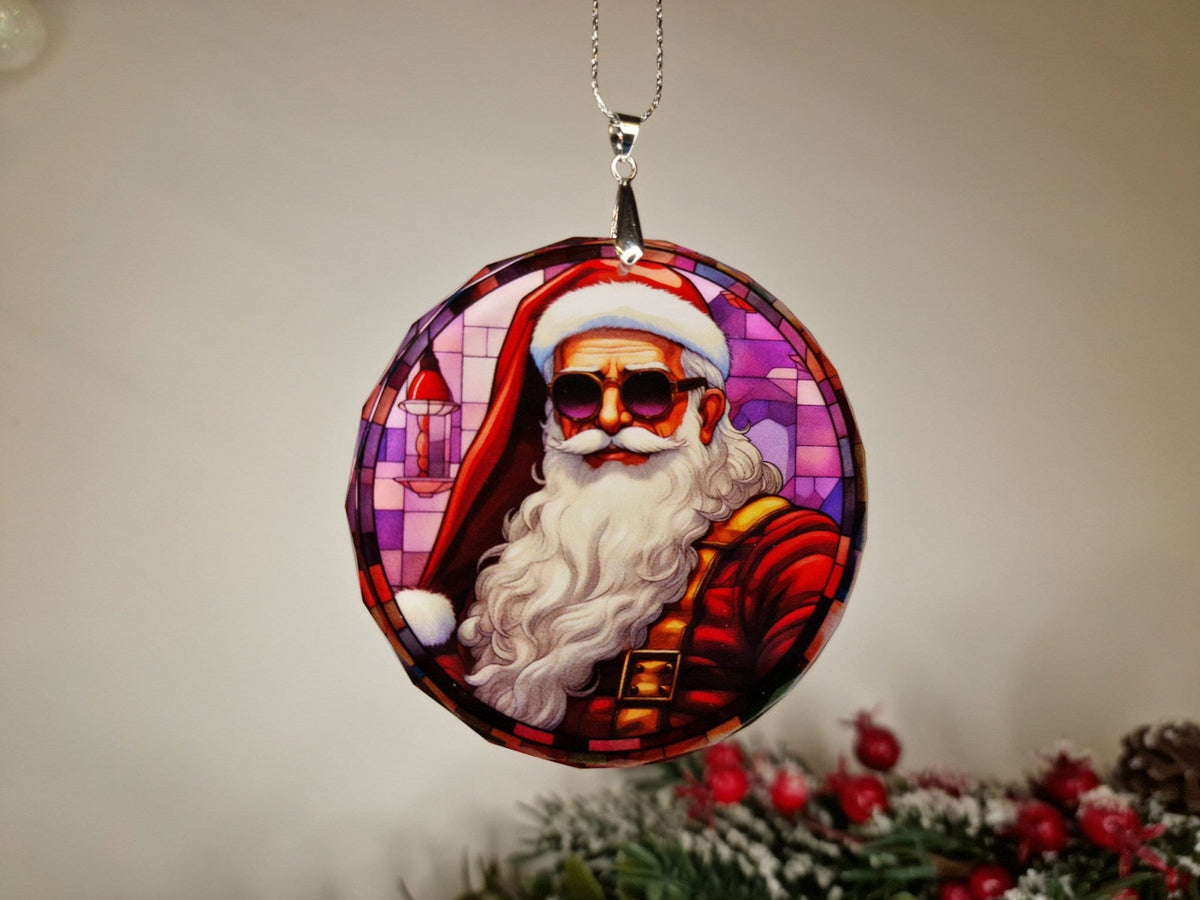 Glass Diamond Cut edge Santa SunCatcher Ornament - Bauble - Decoration - Stocking filler - Stained Glass - Gift - Present - Church
