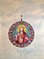Glass Diamond Cut edge Jesus Hanging SunCatcher Ornament - Bauble - Decoration - Stocking filler - Stained Glass - Gift - Present - Church