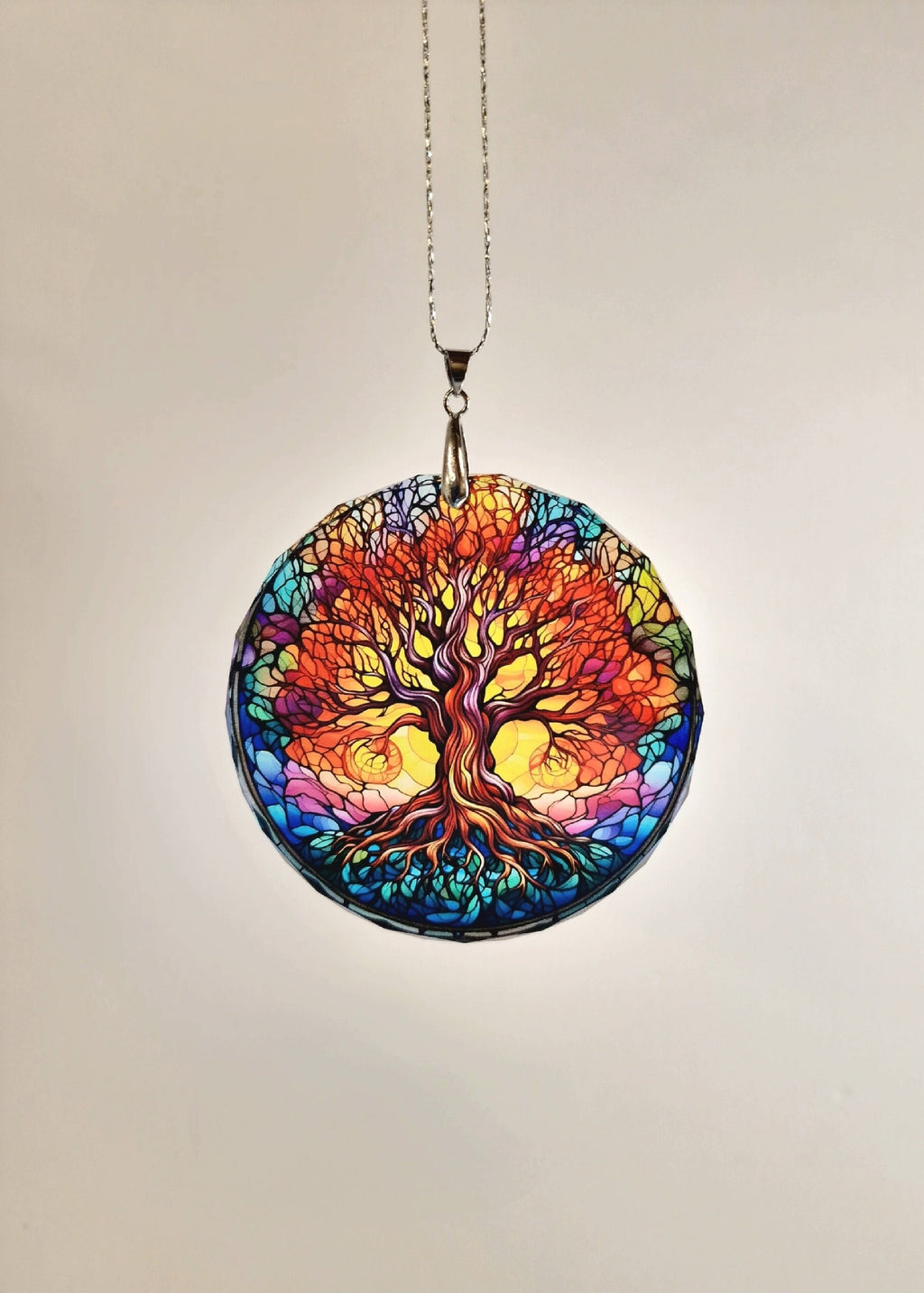 Glass Diamond Cut edge Tree Of Life Hanging SunCatcher Ornament - Bauble - Decoration - Stocking filler - Stained Glass - Gift - Present