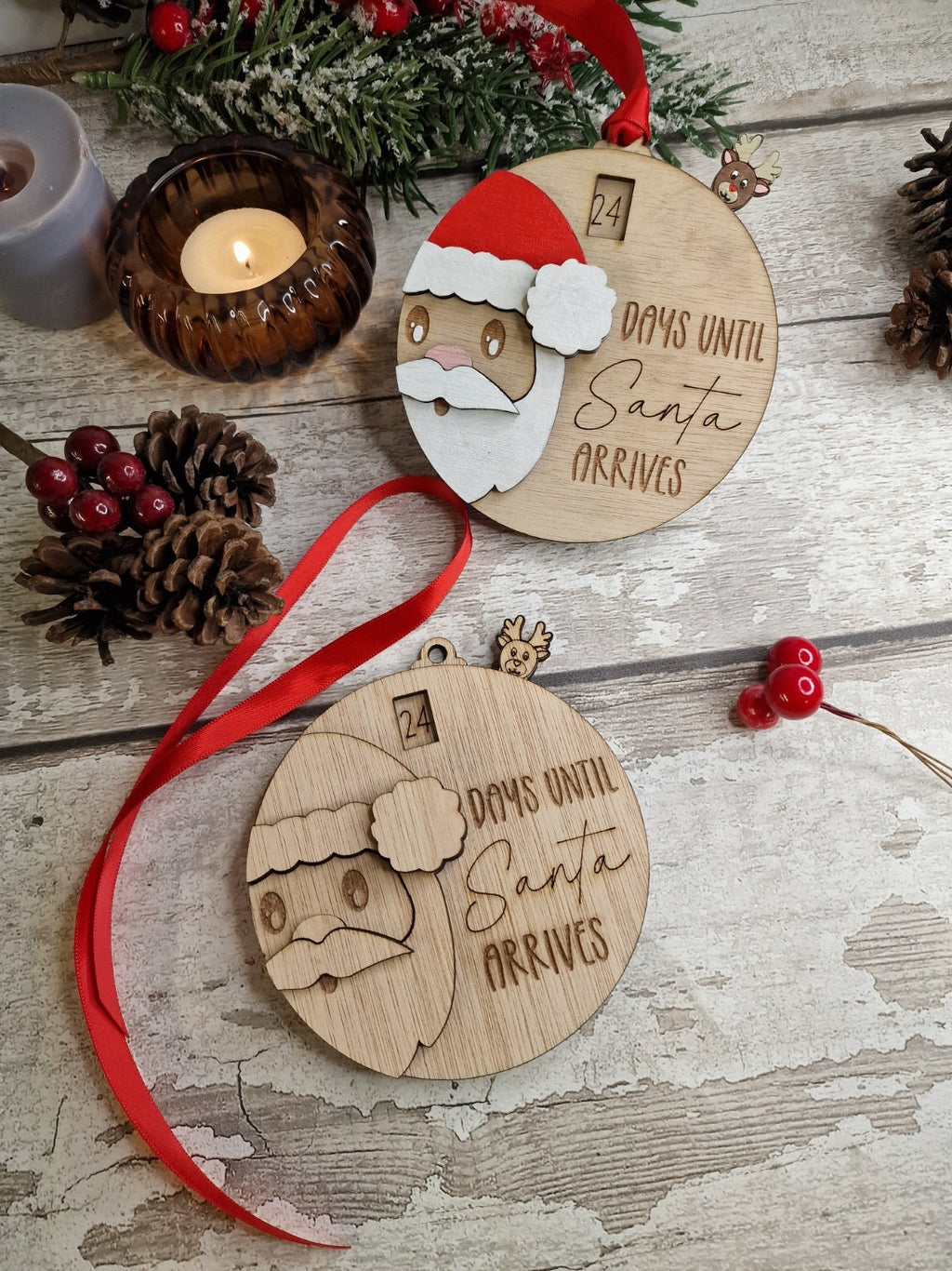 Santa Christmas countdown bauble - Beautiful xmas decoration - Father Christmas - Childrens Tradition - Naughty Elf - Decor - Decoration -