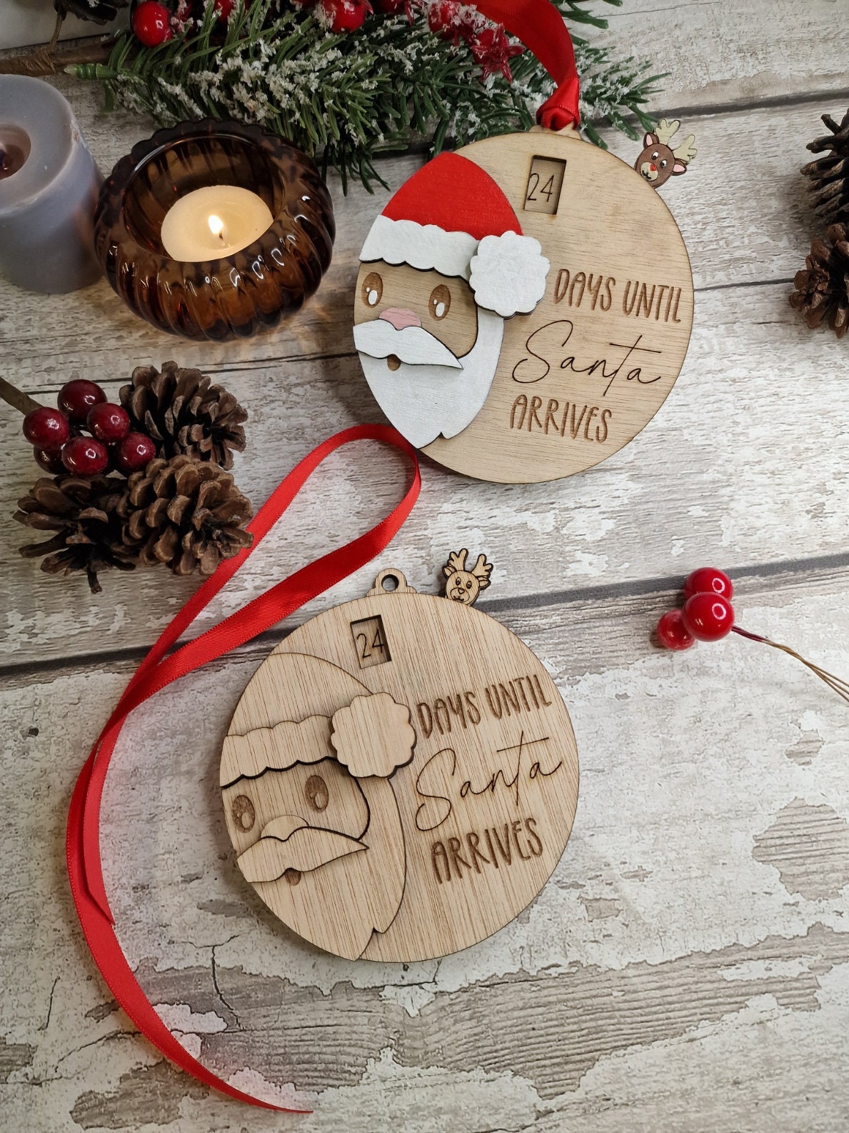 Santa Christmas countdown bauble - Beautiful xmas decoration - Father Christmas - Childrens Tradition - Naughty Elf - Decor - Decoration -