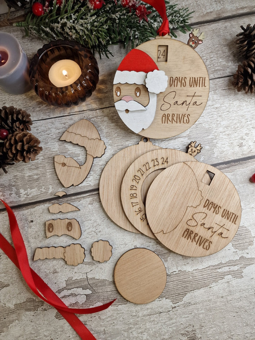Santa Christmas countdown bauble - Beautiful xmas decoration - Father Christmas - Childrens Tradition - Naughty Elf - Decor - Decoration -
