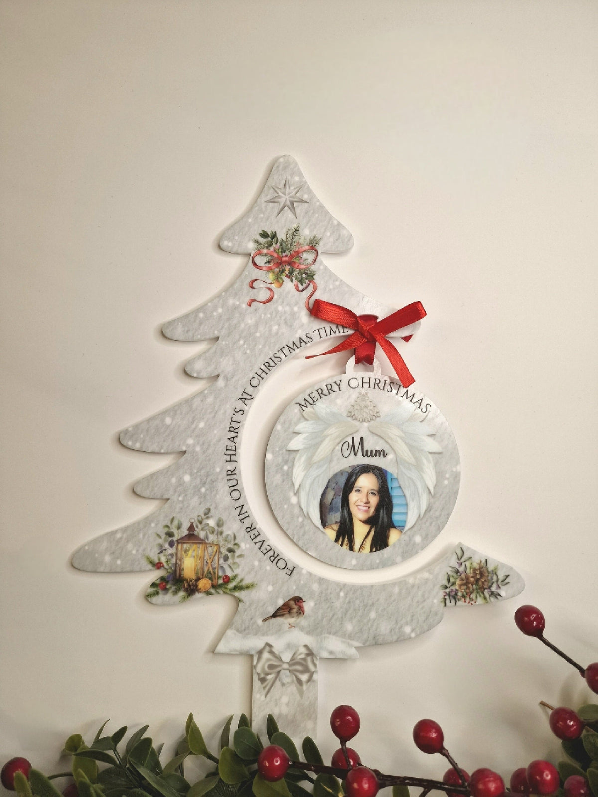 Personalised Christmas Tree Grave Marker Stake With Bauble - Temporary headstone, outdoor, remembering your loved ones - Angel - Xmas Gift