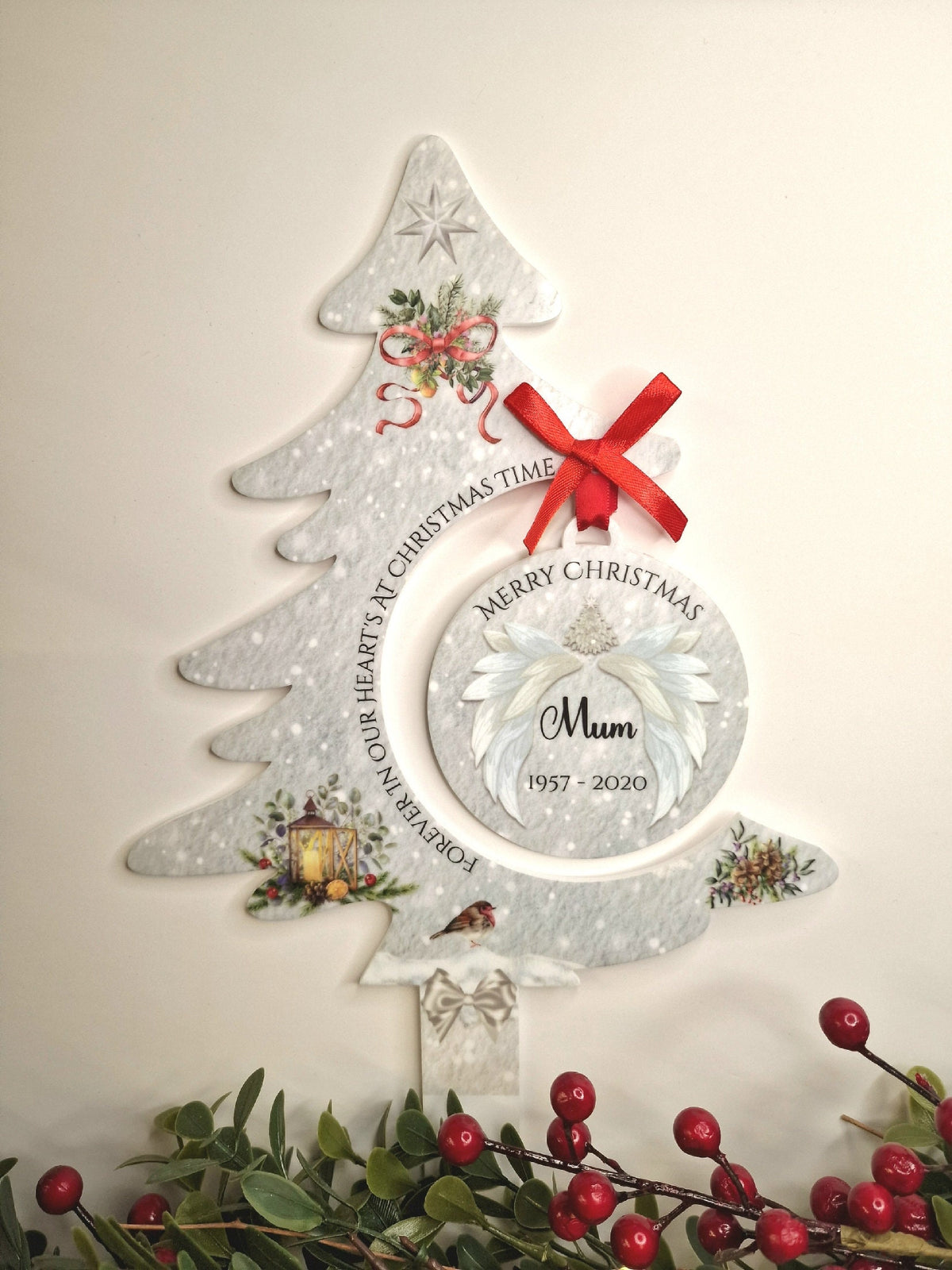 Personalised Christmas Tree Grave Marker Stake With Bauble - Temporary headstone, outdoor, remembering your loved ones - Angel - Xmas Gift