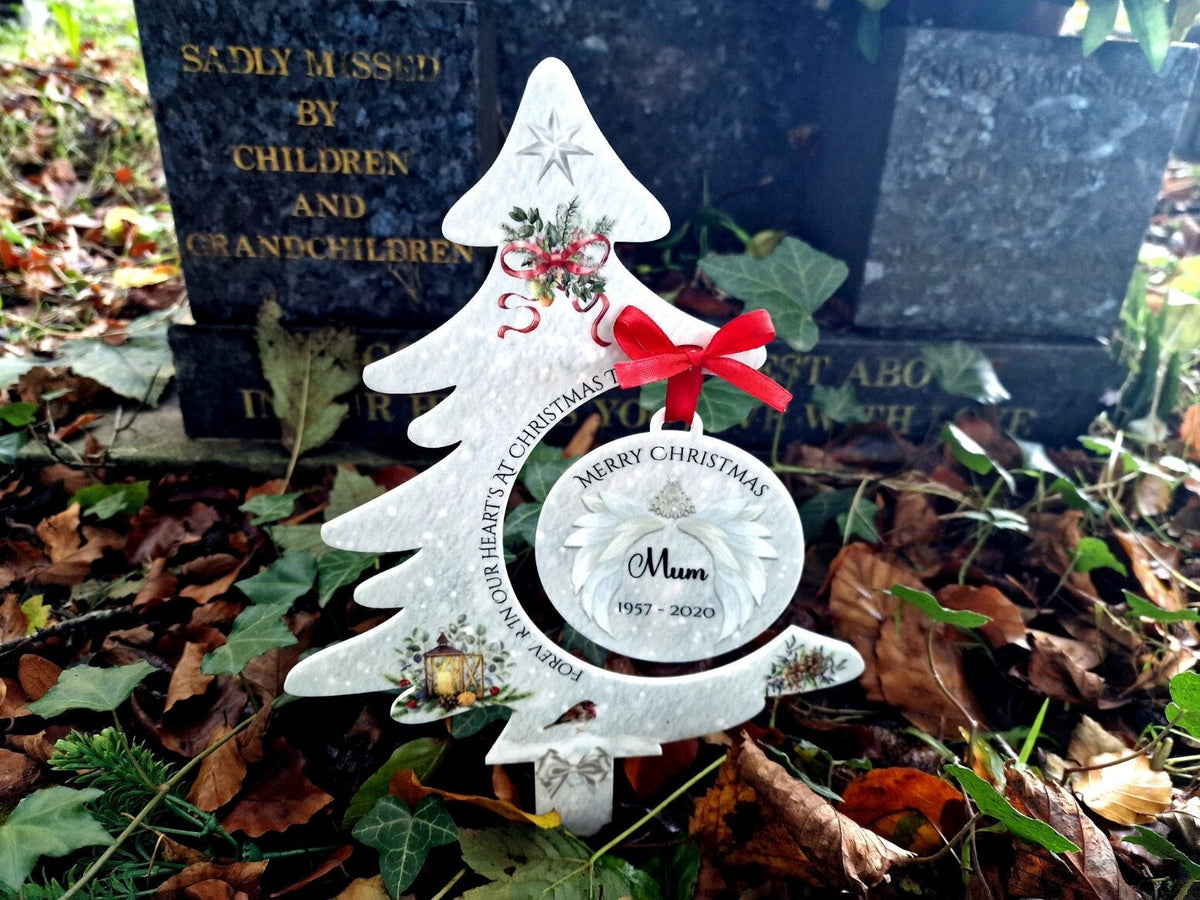 Personalised Christmas Tree Grave Marker Stake With Bauble - Temporary headstone, outdoor, remembering your loved ones - Angel - Xmas Gift