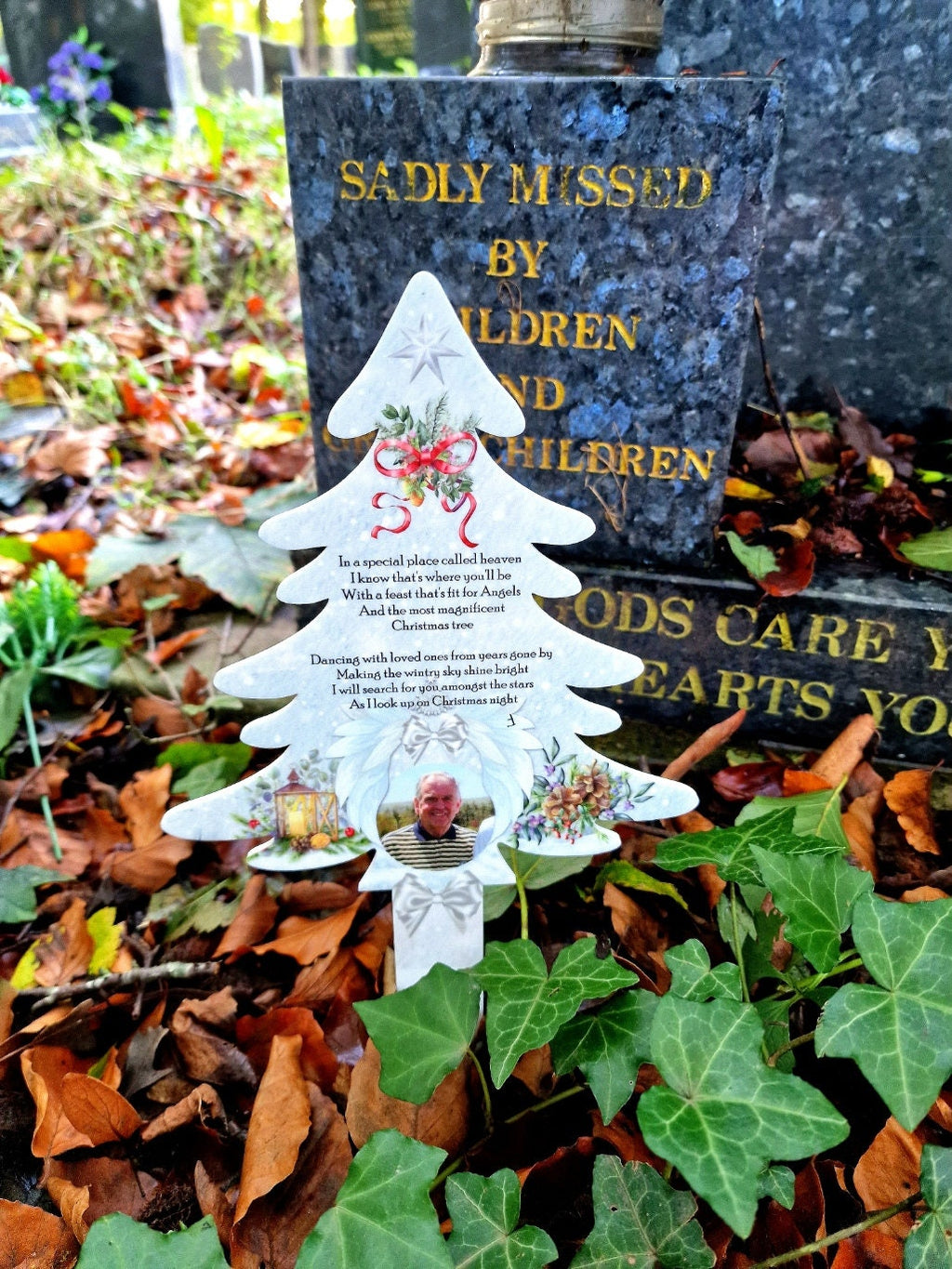 Personalised Christmas Tree Grave Marker Stake, photo gift - Temporary headstone, outdoor, remembering your loved ones - Angel - Xmas Gift