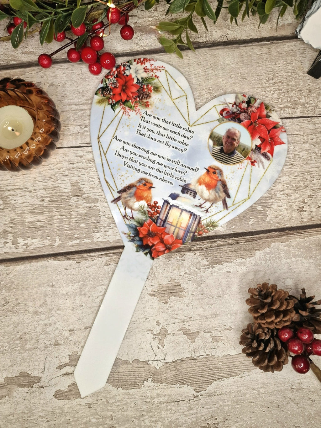 Personalised Christmas Heart Grave Marker Stake - Temporary headstone, outdoor, remembering - Anniversary - Angel - Xmas Gift - Grave Decor