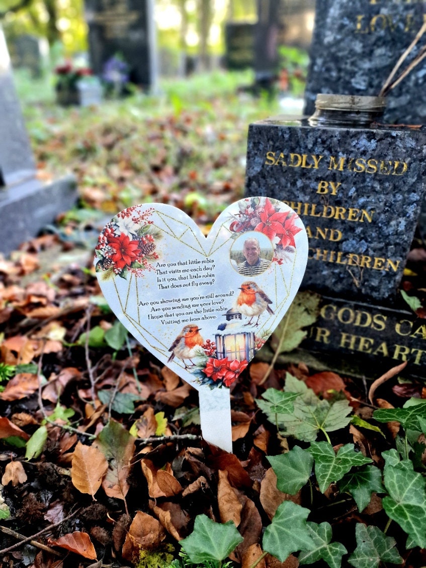 Personalised Christmas Heart Grave Marker Stake - Temporary headstone, outdoor, remembering - Anniversary - Angel - Xmas Gift - Grave Decor