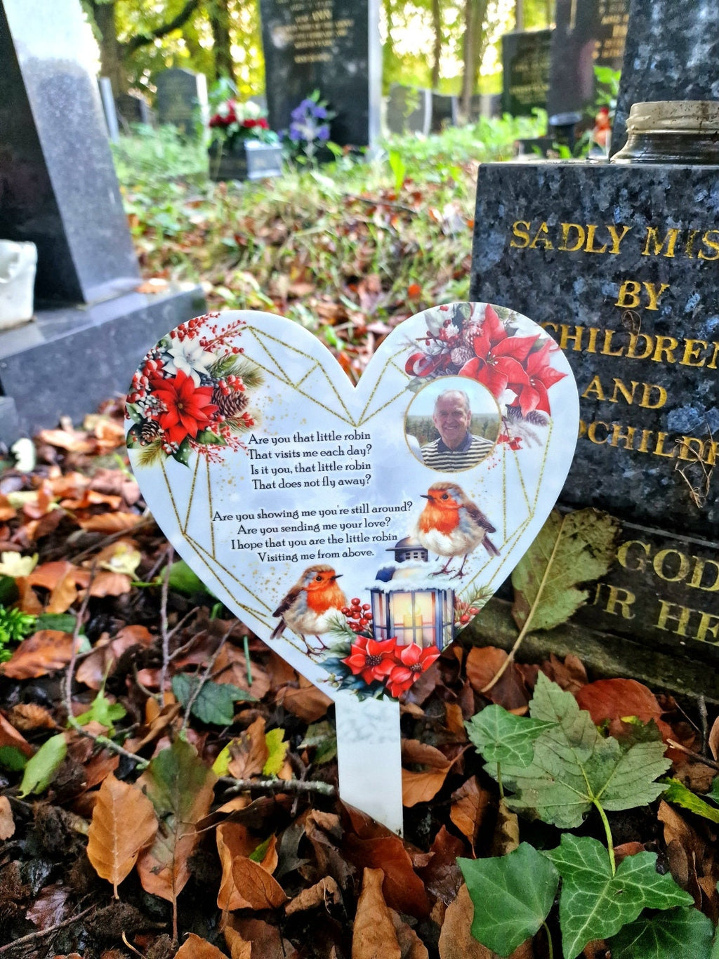 Personalised Christmas Heart Grave Marker Stake - Temporary headstone, outdoor, remembering - Anniversary - Angel - Xmas Gift - Grave Decor
