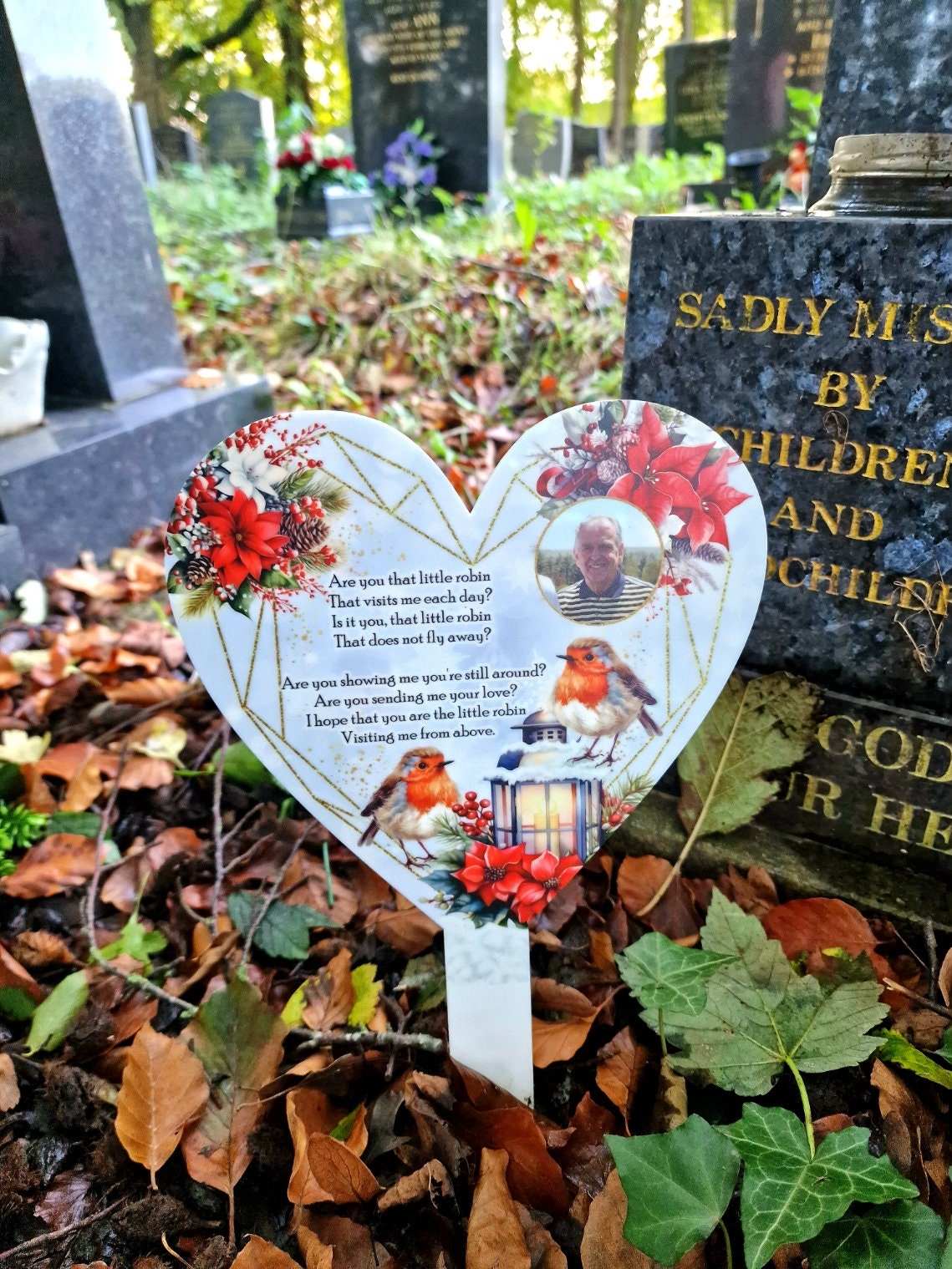 Personalised Christmas Heart Grave Marker Stake - Temporary headstone, outdoor, remembering - Anniversary - Angel - Xmas Gift - Grave Decor