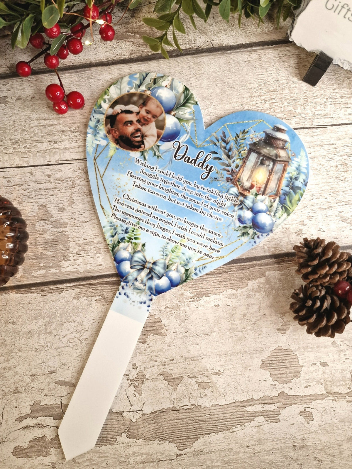 Personalised Christmas Heart Grave Marker Stake - Temporary headstone, outdoor, remembering - Anniversary - Angel - Xmas Gift - Grave Decor