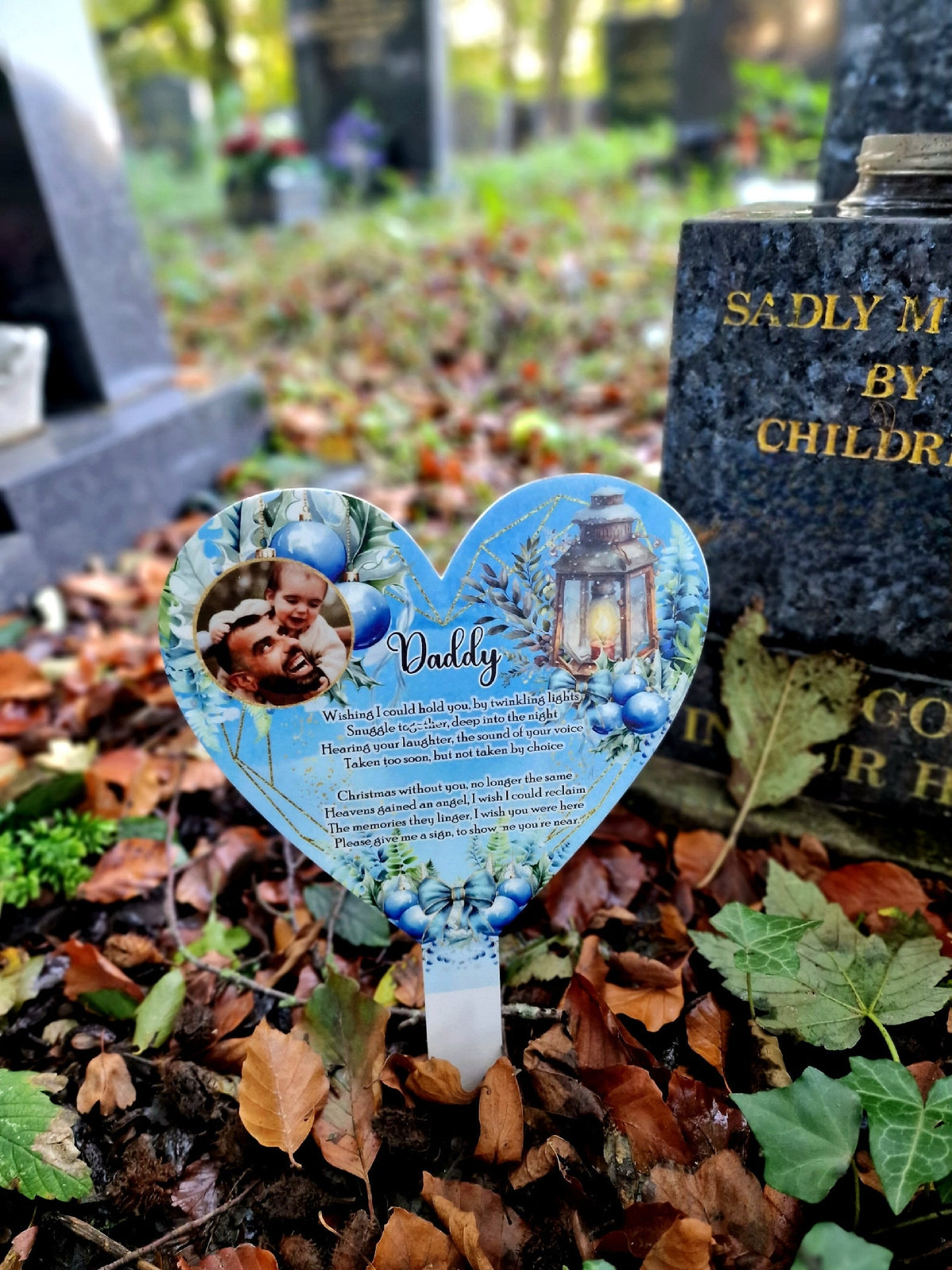 Personalised Christmas Heart Grave Marker Stake - Temporary headstone, outdoor, remembering - Anniversary - Angel - Xmas Gift - Grave Decor