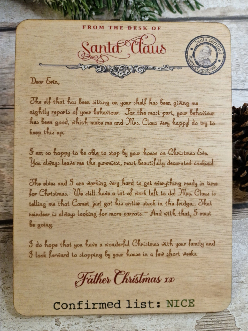 Personalised Letter from santa - Engraved into wood - Beautiful keepsake - Christmas - xmas - decor - decoration - tree - stocking