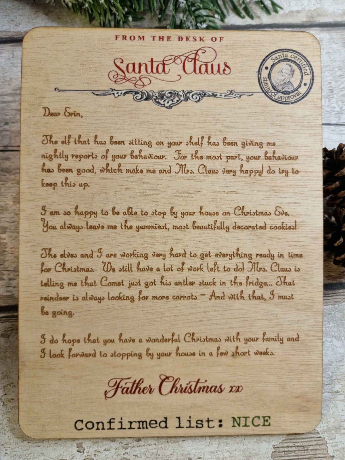 Personalised Letter from santa - Engraved into wood - Beautiful keepsake - Christmas - xmas - decor - decoration - tree - stocking