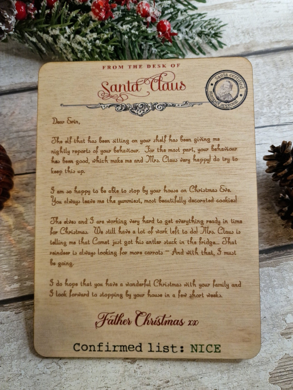 Personalised Letter from santa - Engraved into wood - Beautiful keepsake - Christmas - xmas - decor - decoration - tree - stocking