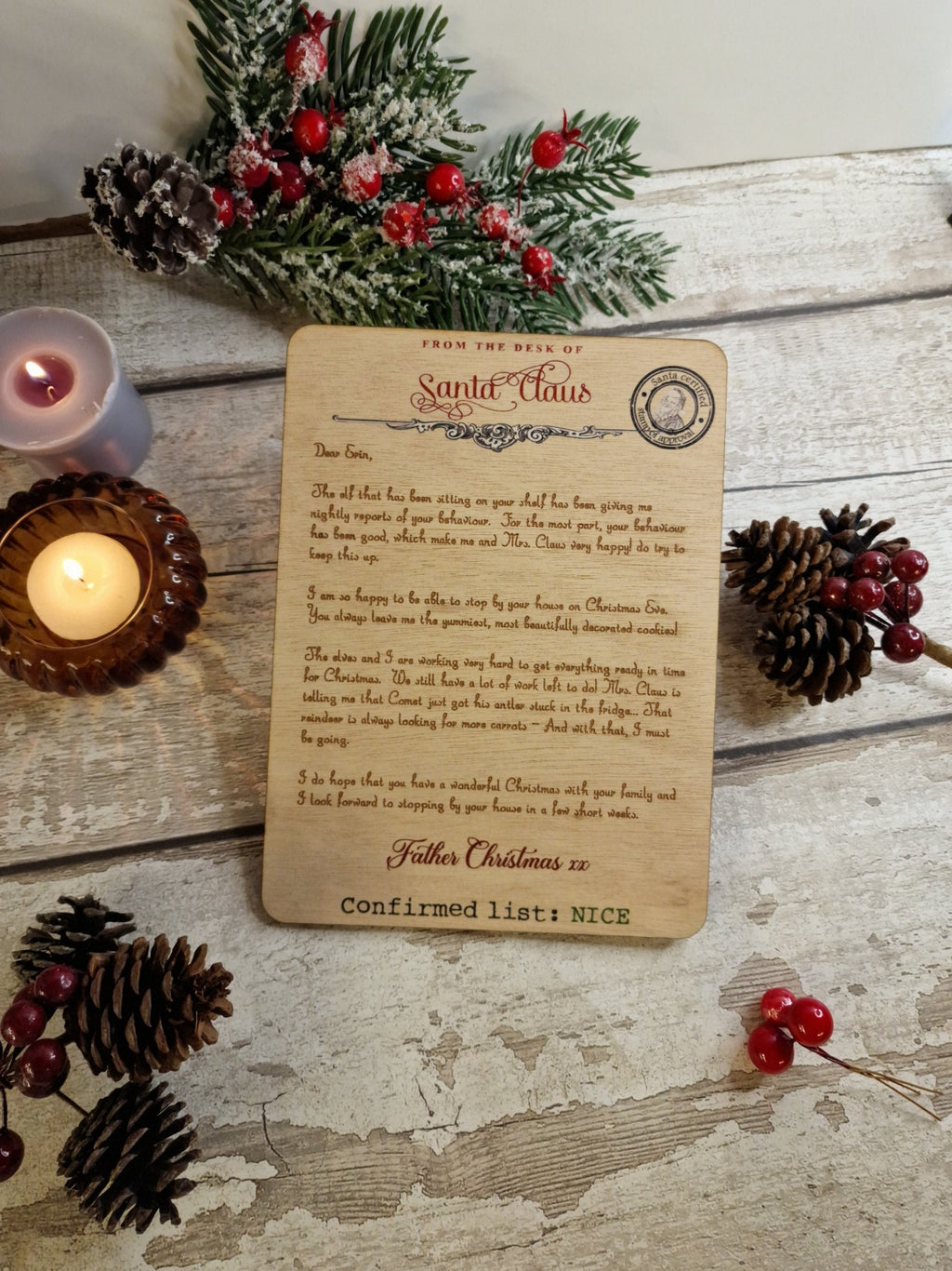 Personalised Letter from santa - Engraved into wood - Beautiful keepsake - Christmas - xmas - decor - decoration - tree - stocking