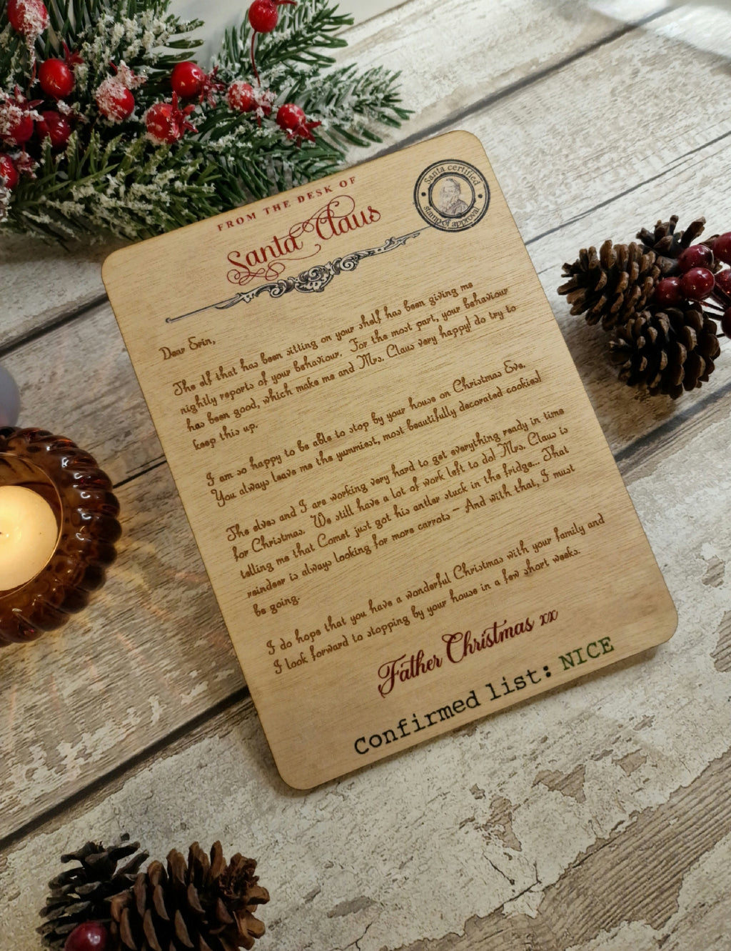 Personalised Letter from santa - Engraved into wood - Beautiful keepsake - Christmas - xmas - decor - decoration - tree - stocking