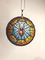 Glass Diamond Cut edge Spider SunCatcher Ornament - Bauble - Decoration - Stocking filler - Stained Glass - Gift - Present - Halloween