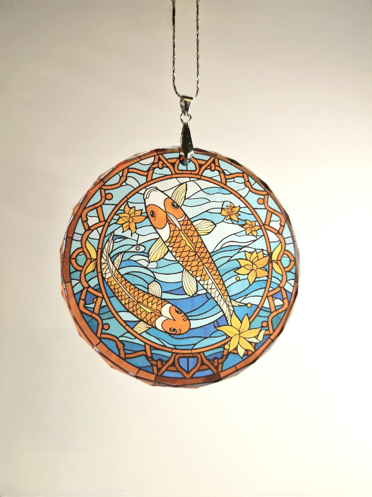 Glass Diamond Cut edge Carp SunCatcher Ornament - Bauble - Decoration - Stocking filler - Stained Glass - Gift - Present - Koi Pond - Jap
