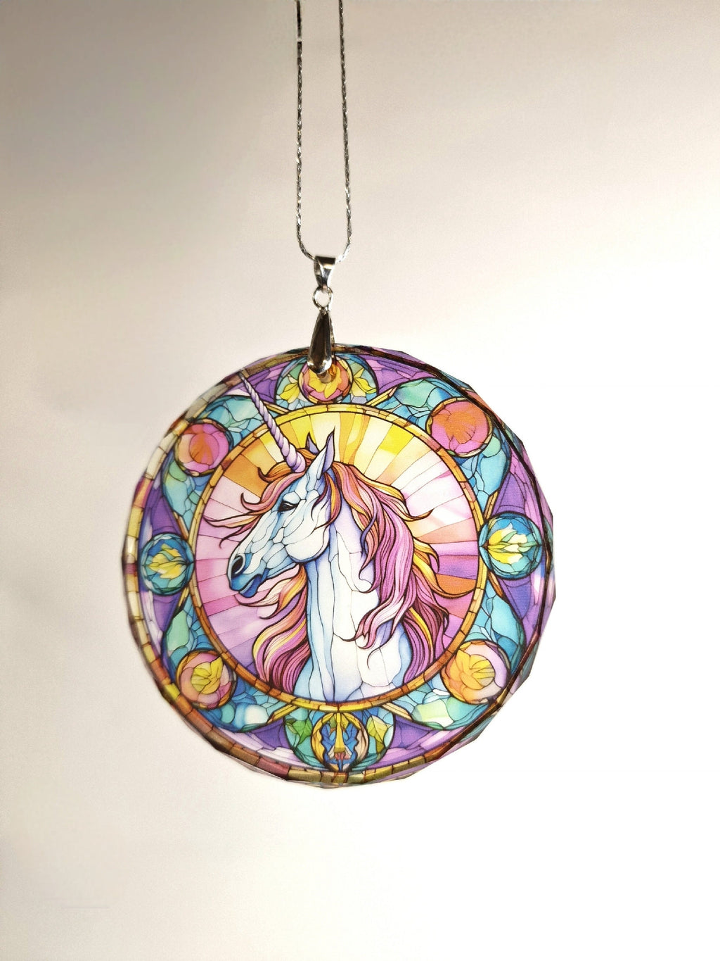 Glass Diamond Cut edge Unicorn SunCatcher Ornament - Bauble - Decoration - Stocking filler - Stained Glass - Gift - Present - Magical