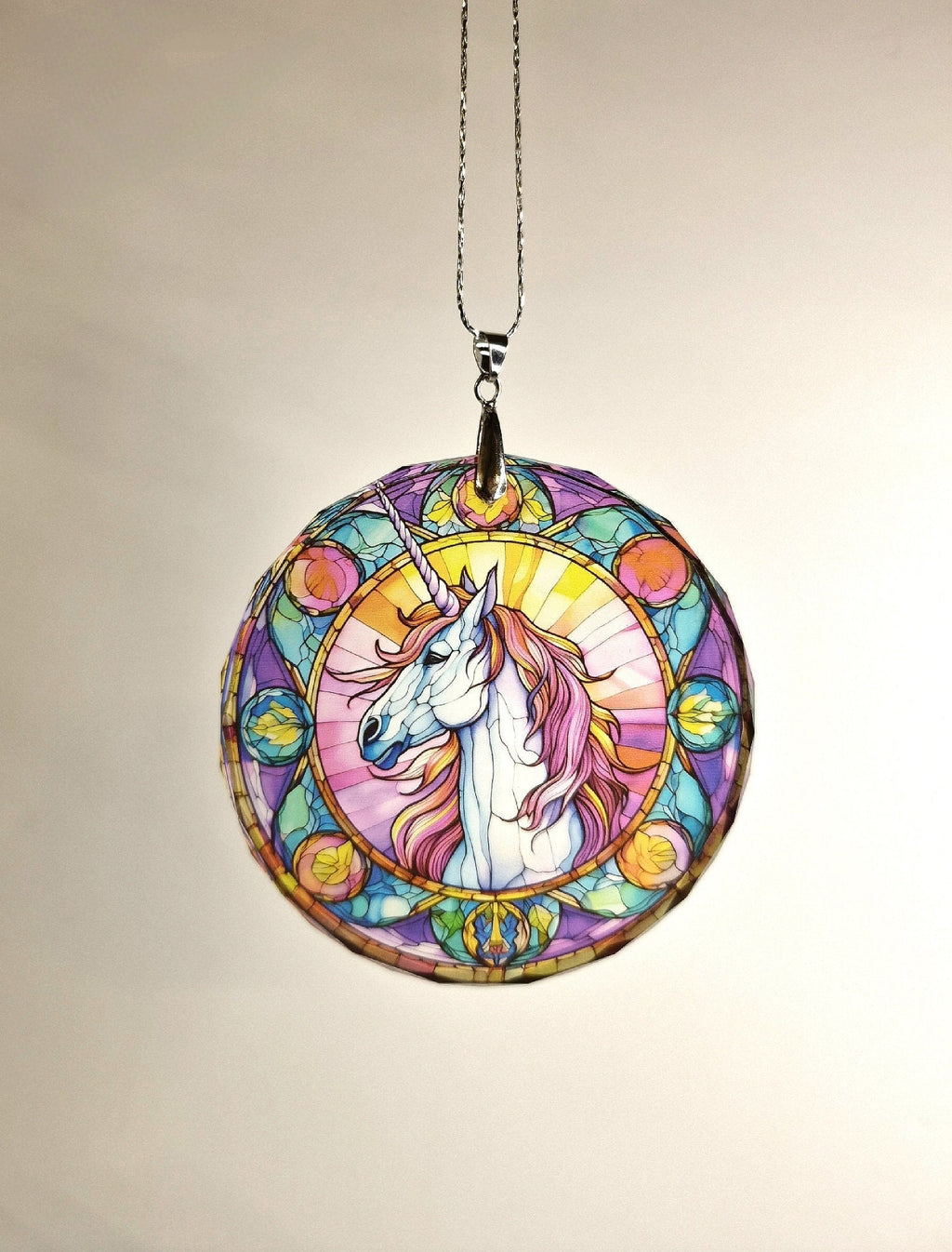 Glass Diamond Cut edge Unicorn SunCatcher Ornament - Bauble - Decoration - Stocking filler - Stained Glass - Gift - Present - Magical
