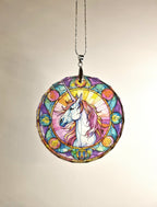 Glass Diamond Cut edge Unicorn SunCatcher Ornament - Bauble - Decoration - Stocking filler - Stained Glass - Gift - Present - Magical