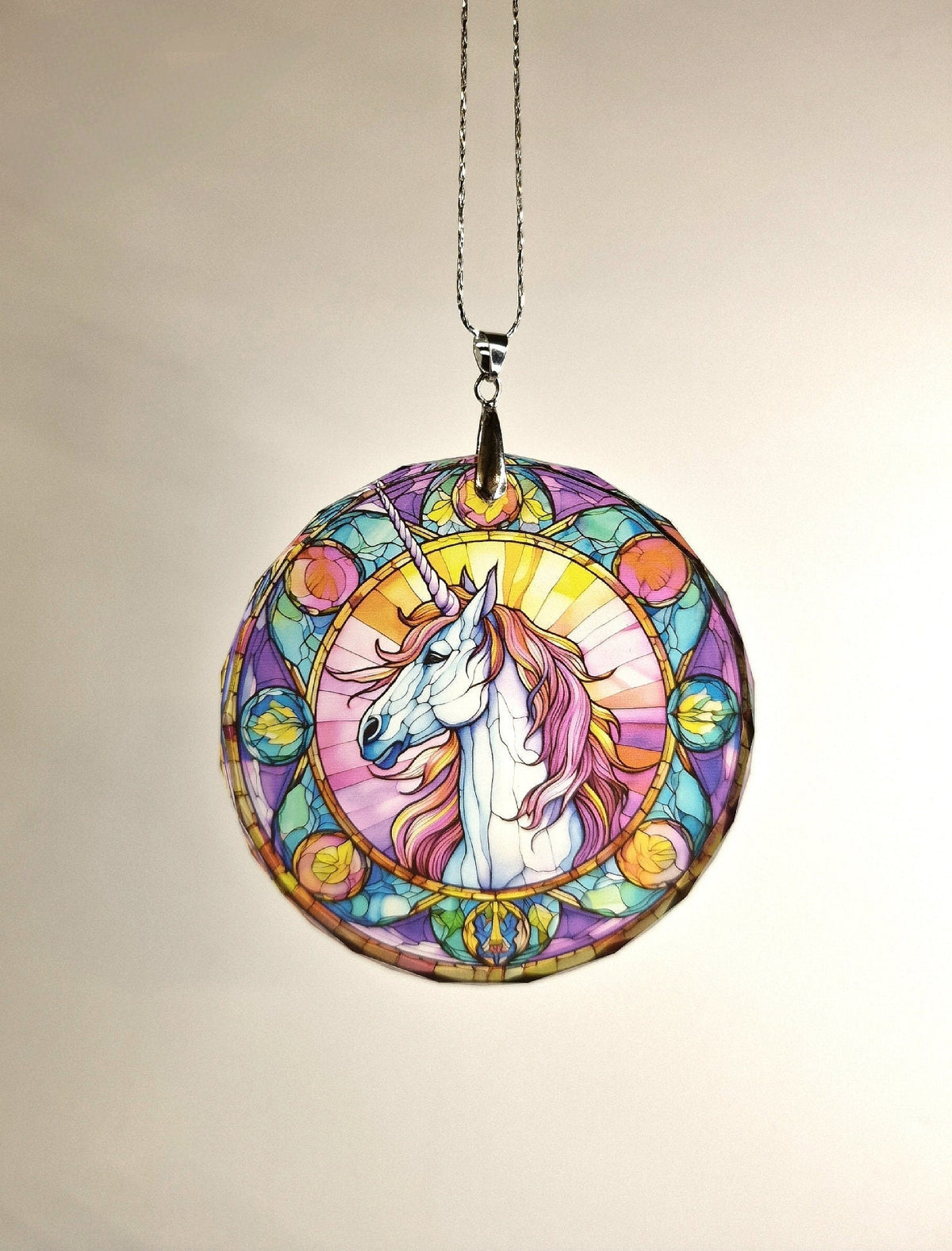 Glass Diamond Cut edge Unicorn SunCatcher Ornament - Bauble - Decoration - Stocking filler - Stained Glass - Gift - Present - Magical