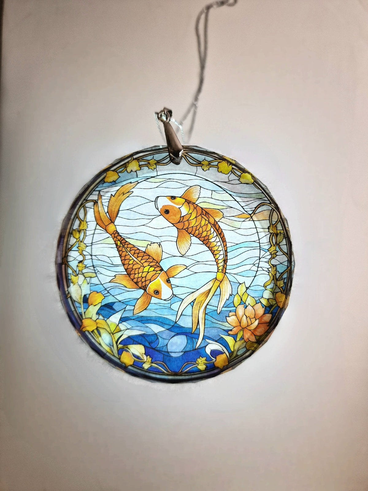 Glass Diamond Cut edge Carp SunCatcher Ornament - Bauble - Decoration - Stocking filler - Stained Glass - Gift - Present - Koi Japanese