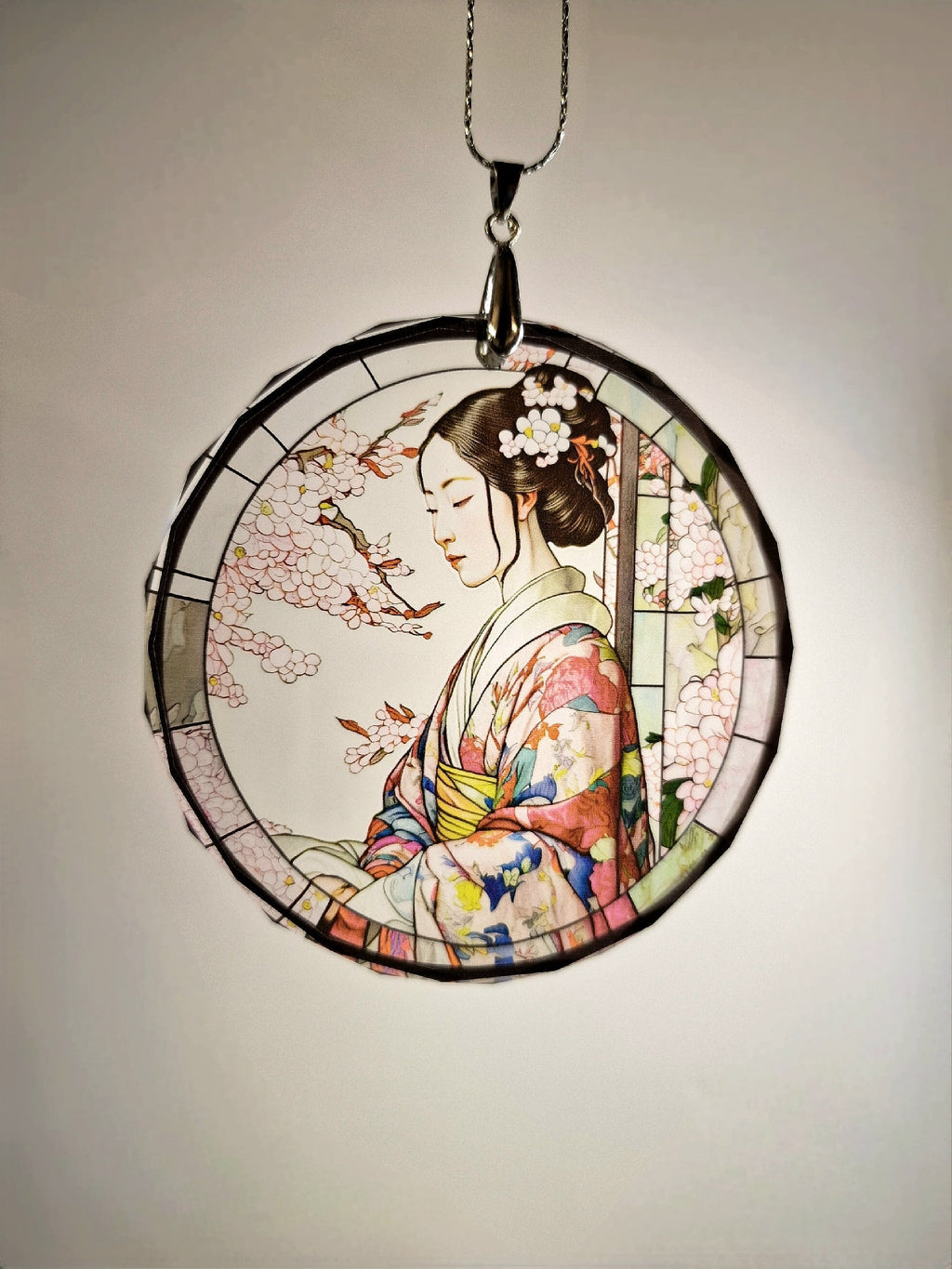 Glass Diamond Cut edge Japanese SunCatcher Ornament - Bauble - Decoration - Stocking filler - Stained Glass - Gift - Present - Kimono - Koi