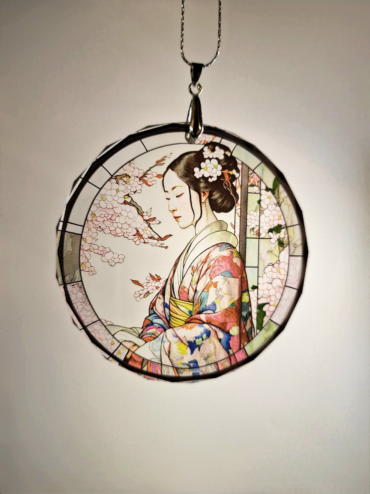 Glass Diamond Cut edge Japanese SunCatcher Ornament - Bauble - Decoration - Stocking filler - Stained Glass - Gift - Present - Kimono - Koi