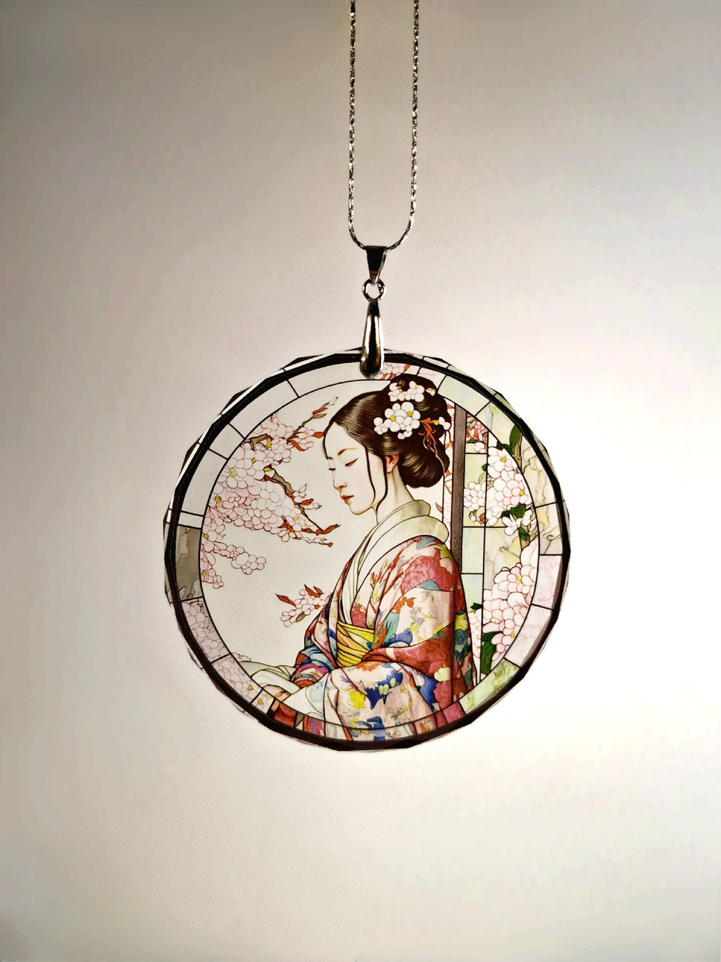 Glass Diamond Cut edge Japanese SunCatcher Ornament - Bauble - Decoration - Stocking filler - Stained Glass - Gift - Present - Kimono - Koi
