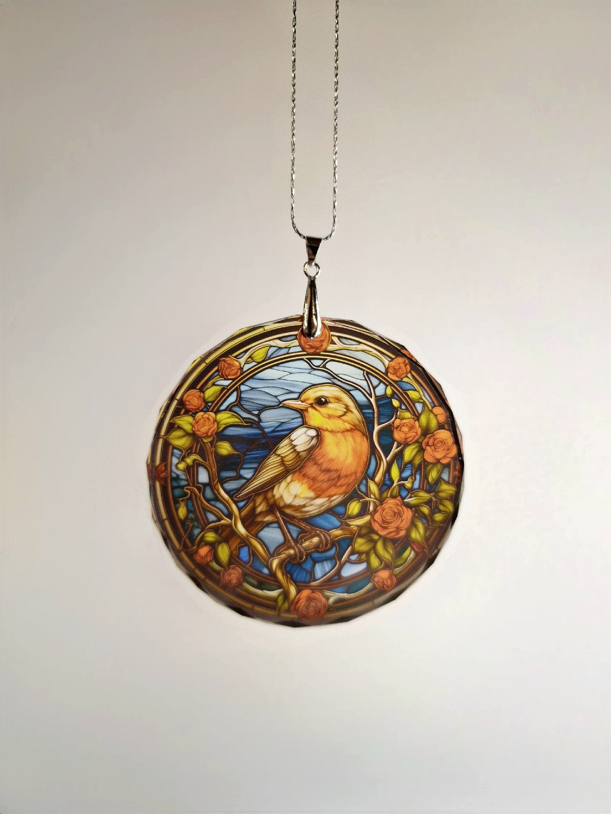 Glass Diamond Cut edge Robin SunCatcher Ornament - Bauble - Decoration - Stocking filler - Stained Glass - Gift - Present - Memorial