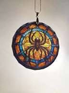 Glass Diamond Cut edge Spider SunCatcher Ornament - Bauble - Decoration - Stocking filler - Stained Glass - Gift - Present - Halloween