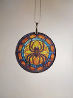 Glass Diamond Cut edge Spider SunCatcher Ornament - Bauble - Decoration - Stocking filler - Stained Glass - Gift - Present - Halloween
