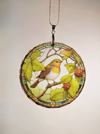 Glass Diamond Cut edge Robin SunCatcher Ornament - Bauble - Decoration - Stocking filler - Stained Glass - Gift - Present - Memorial