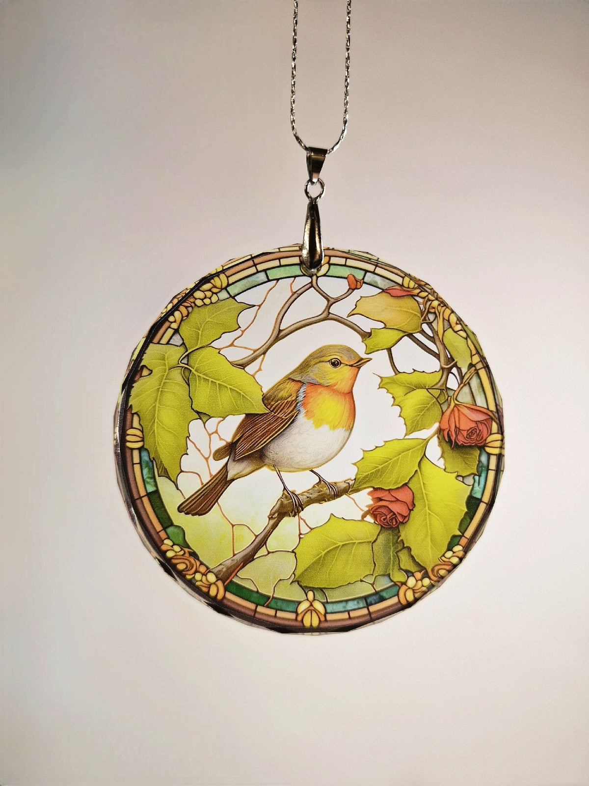 Glass Diamond Cut edge Robin SunCatcher Ornament - Bauble - Decoration - Stocking filler - Stained Glass - Gift - Present - Memorial