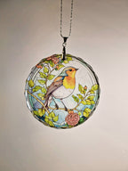 Glass Diamond Cut edge Robin SunCatcher Ornament - Bauble - Decoration - Stocking filler - Stained Glass - Gift - Present - Memorial