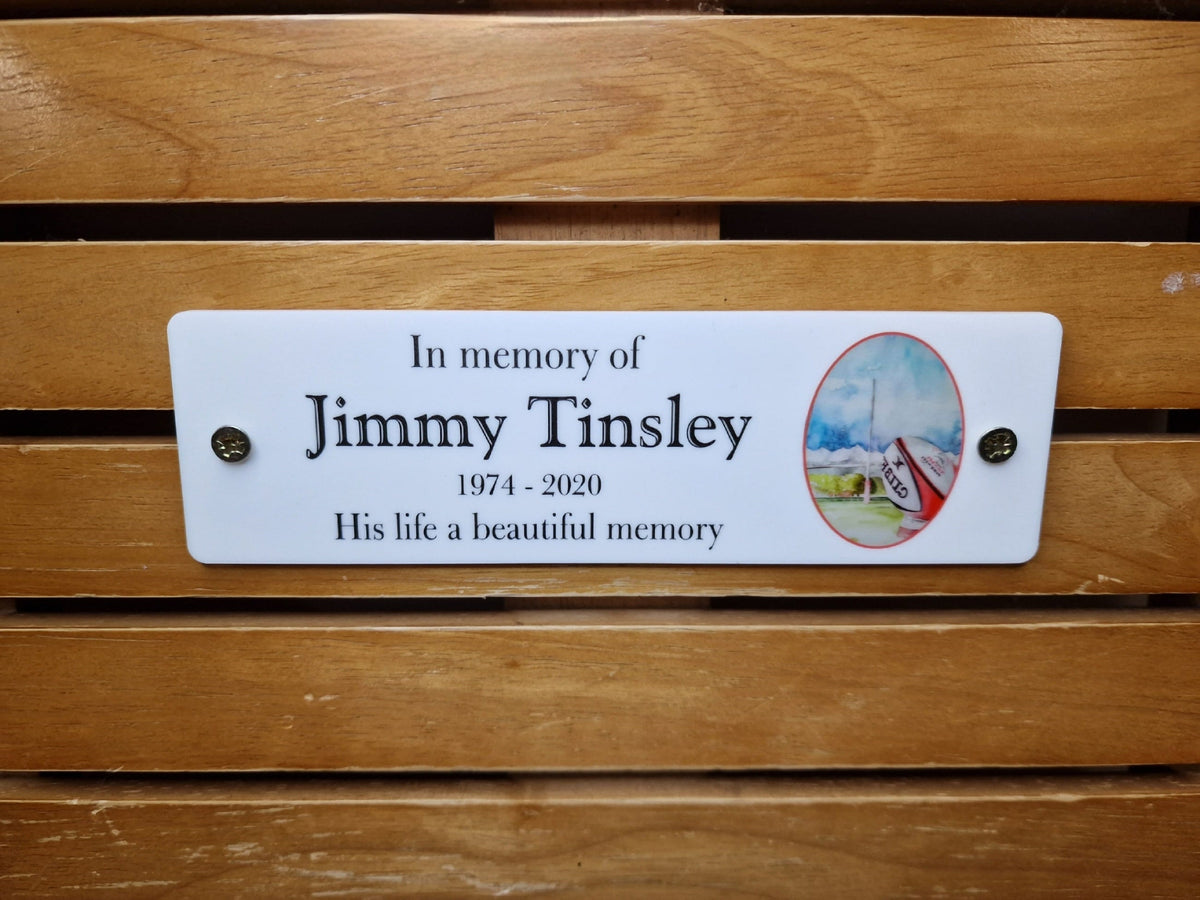 Personalised Rugby Memorial Bench Plaque - Anniversary - Garden - Tree - Commemoration - Urn - Casket - Grave marker - Indoor - Outdoor