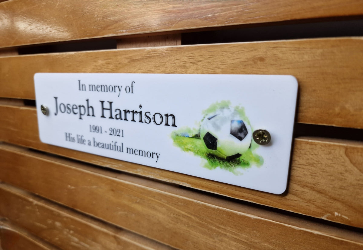 Personalised Football Memorial Bench Plaque - Anniversary - Garden - Tree - Commemoration - Urn - Casket - Grave marker - Indoor - Outdoor