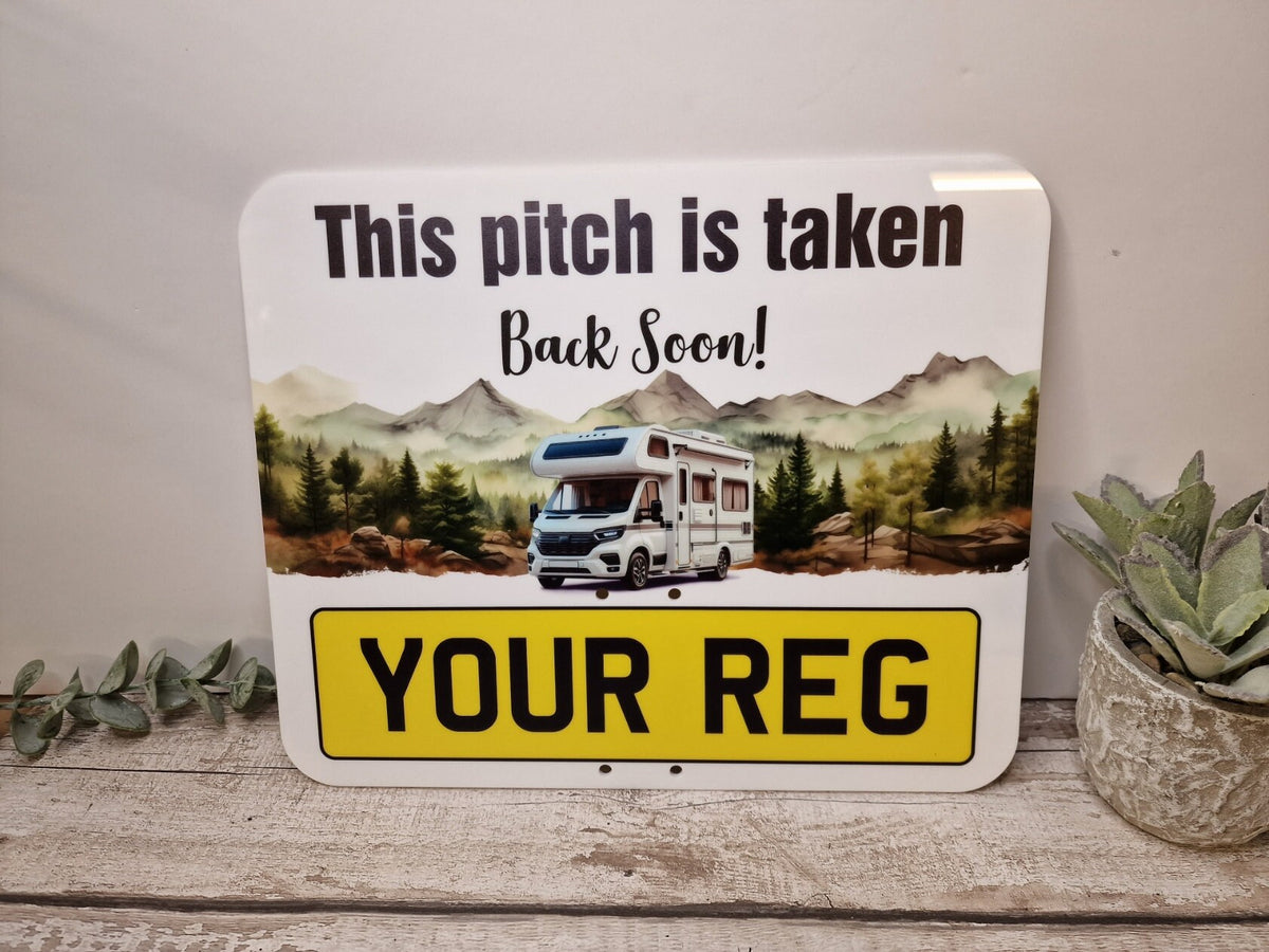 Personalised Motorhome Campsite Pitch Reserved Sign - Camper Van - Stake - Camping - Family - Pitch Saver - Colour print - All weather