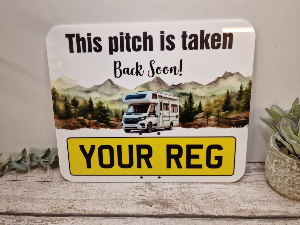 Personalised Motorhome Campsite Pitch Reserved Sign - Camper Van - Stake - Camping - Family - Pitch Saver - Colour print - All weather
