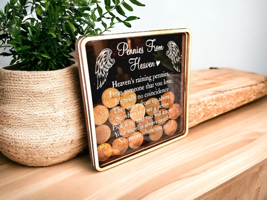 Pennies from Heaven Bank - Wooden Piggy Bank - Memorial - Bereavement - Sympathy - Remembrance - Angel - Gift - Present - Keepsake -