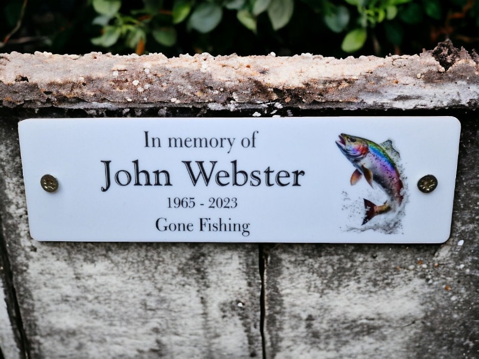 Personalised Fishing Memorial Bench Plaque - Anniversary - Garden - Tree - Commemoration - Urn - Casket - Grave marker - Indoor - Outdoor