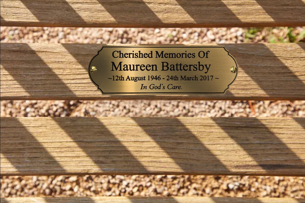 Personalised Memorial Bench Plaque - Anniversary - Garden - Tree - Commemoration - Urn - Casket - Grave marker - Indoor - Outdoor - Pet