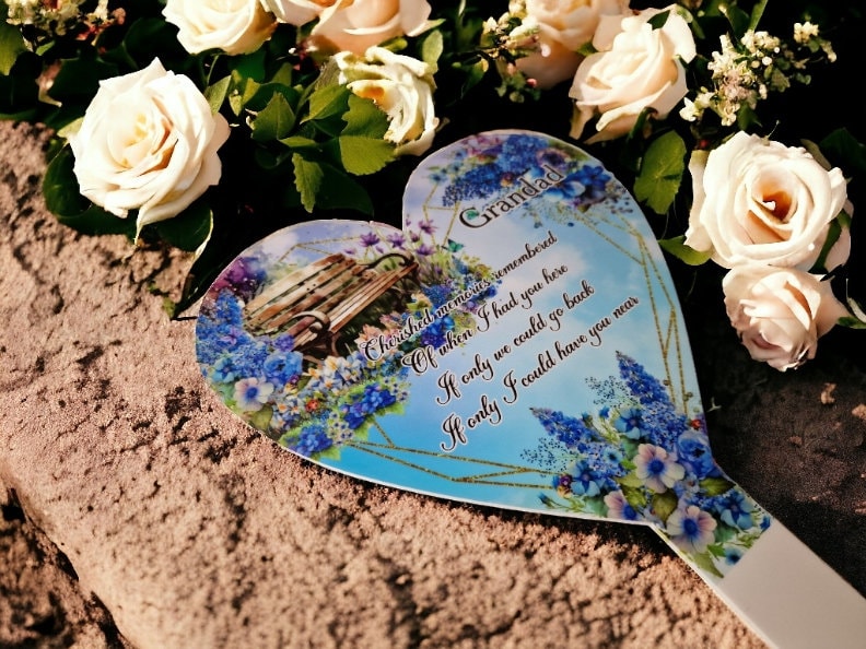 Personalised Heart Grave Marker - Temporary headstone, outdoor, remembering your loved ones - Angel - Xmas - Gift - Grave Decor - Funeral