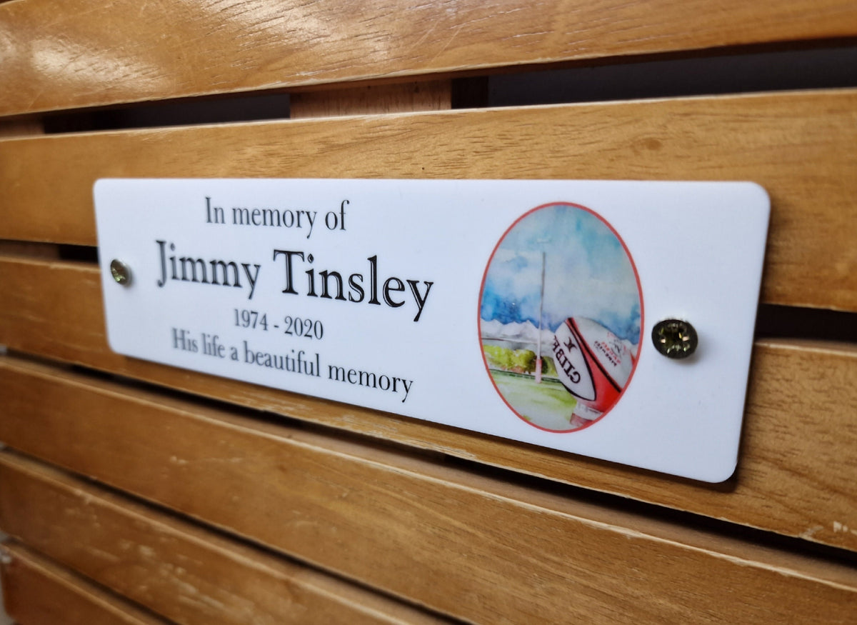 Personalised Rugby Memorial Bench Plaque - Anniversary - Garden - Tree - Commemoration - Urn - Casket - Grave marker - Indoor - Outdoor