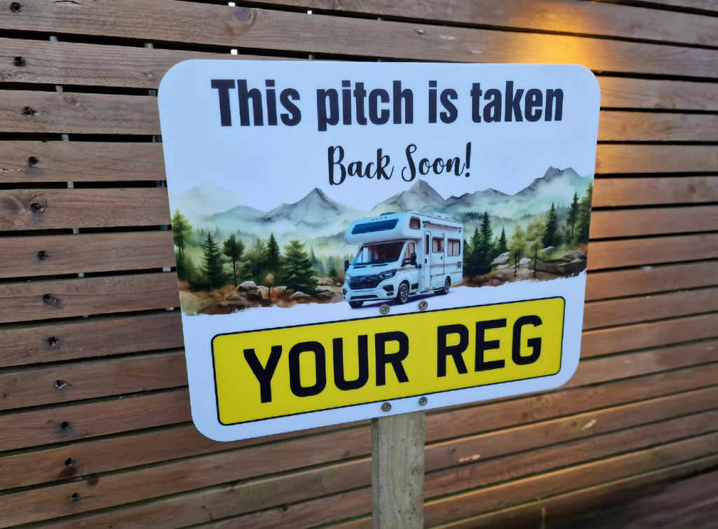 Personalised Motorhome Campsite Pitch Reserved Sign - Camper Van - Stake - Camping - Family - Pitch Saver - Colour print - All weather